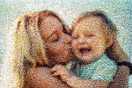 A mother and son mosaic filled with tiles of lovely pictures.